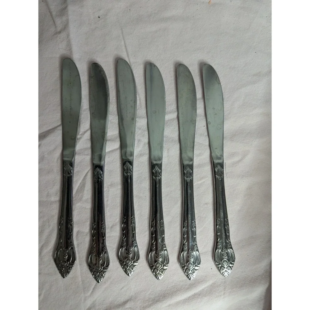 6 lot H.F. LTD Stainless stamped flower pattern knife‎ knives estate find